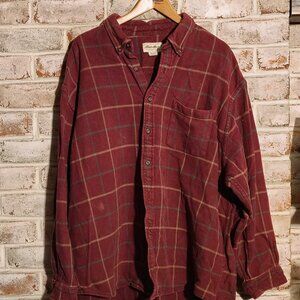 Vintage Eddie Bauer Plaid THICK Burgundy Button Down - XXXL